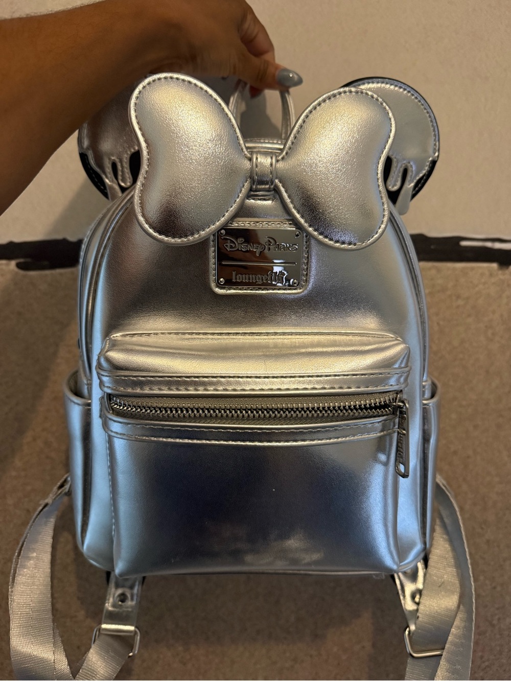 Loungefly Metallic Silver Minnie Bow Mini Backpack